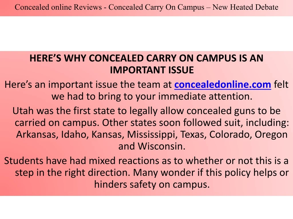concealed online reviews concealed carry on campus new heated debate