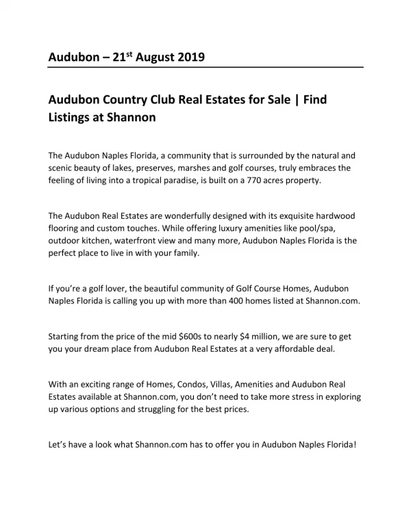 Audubon Country Club Real Estates for Sale