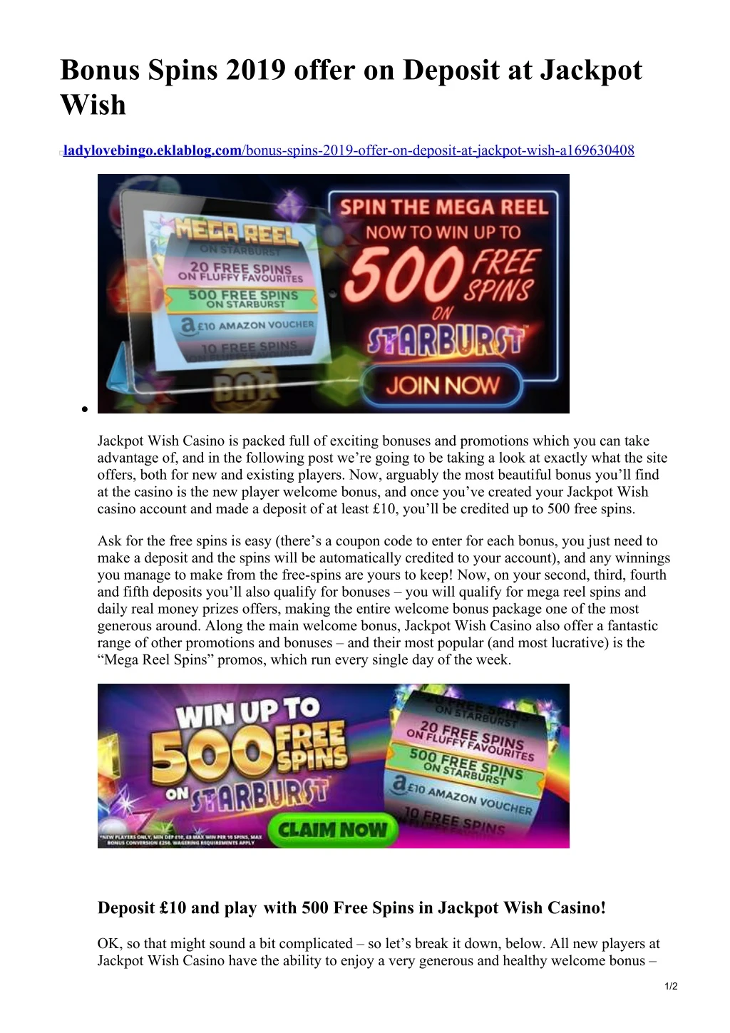 bonus spins 2019 offer on deposit at jackpot wish