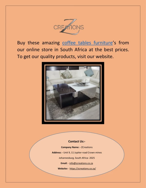 Latest Custom Home Furniture for Sale | Zcreations.co.za