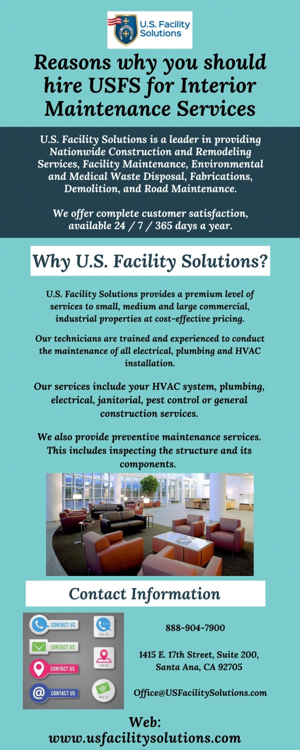 Reasons why you should hire USFS for Interior Maintenance Services