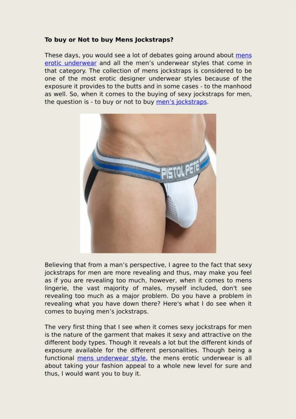 To buy or Not to buy Mens Jockstraps?