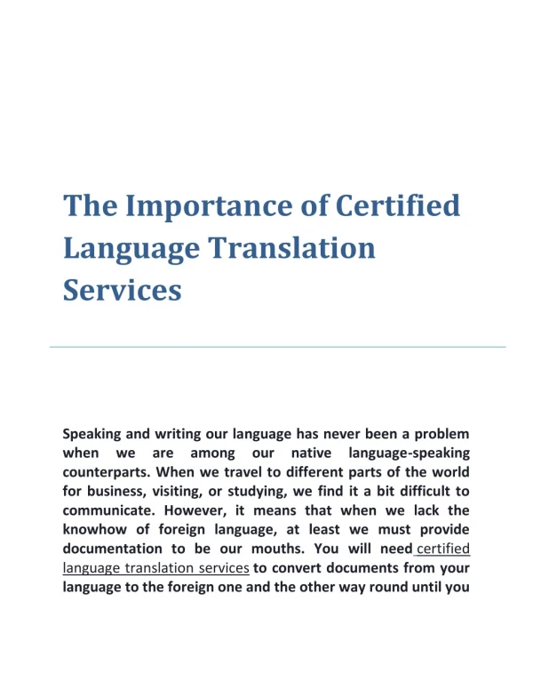 The Importance of Certified Language Translation Services