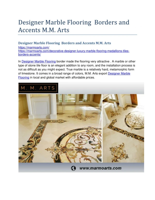 Designer Marble Flooring Borders and Accents M.M. Arts