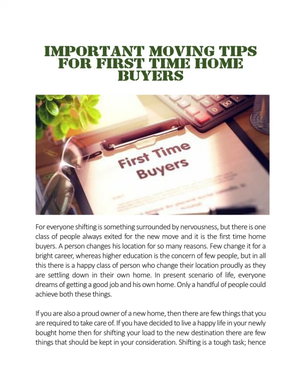 Important Moving Tips for First Time Home Buyers
