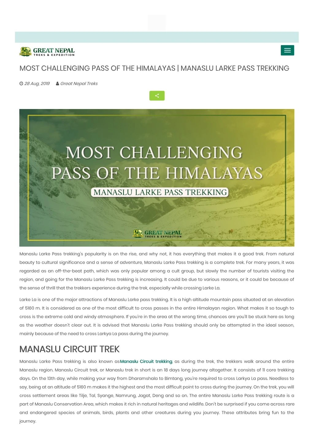 most challenging pass of the himalayas manaslu
