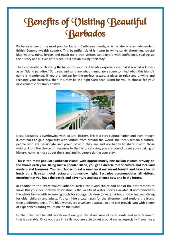Benefits of Visiting Beautiful Barbados