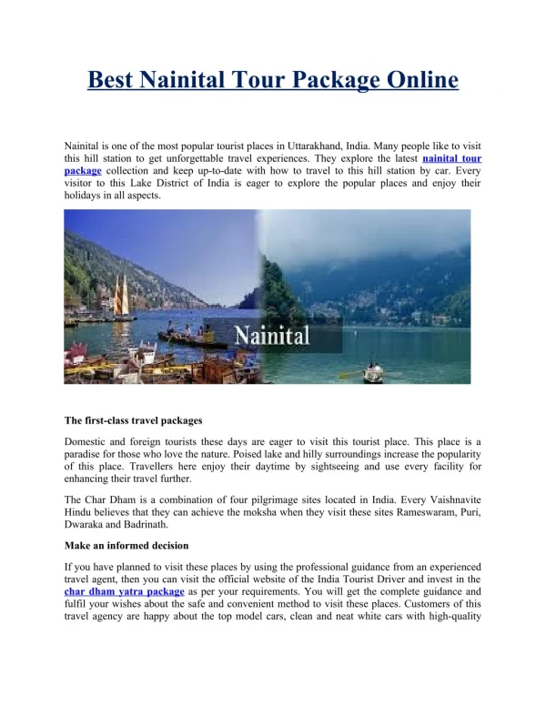 Best Nainital Tour Package Online