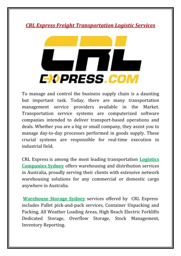 CRL Express Freight Transportation Logistic Services