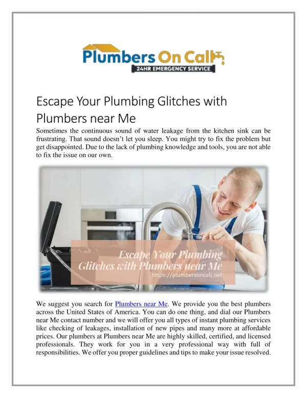 Plumbers Near Me | Plumbers On Call