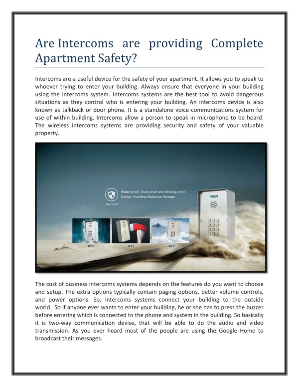 are intercoms are providing complete apartment