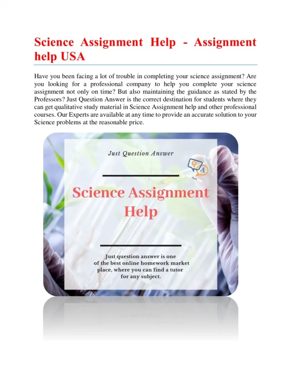 Science Assignment Help - Assignment help USA