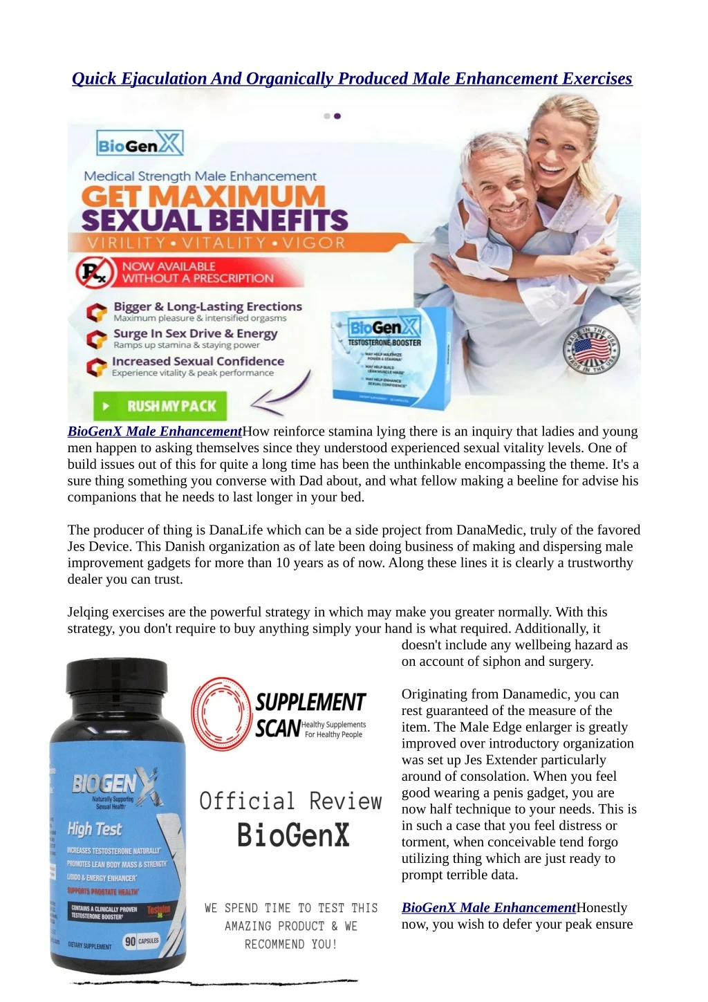 quick ejaculation and organically produced male