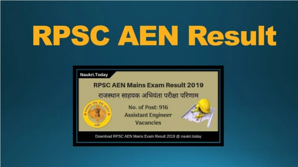 RPSC AEN Result 2019 For Assist. Engineer Mains Exam & Cut Off Marks