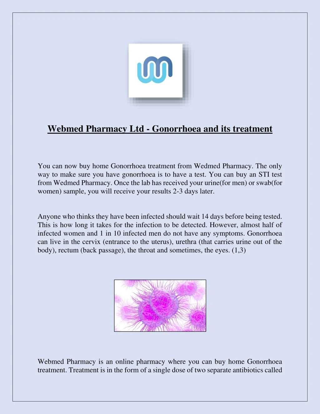 webmed pharmacy ltd gonorrhoea and its treatment