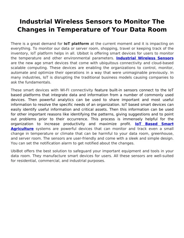 Industrial Wireless Sensors to Monitor The Changes in Temperature of Your Data Room
