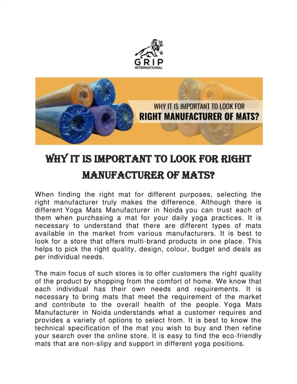 Why it is important to look for right manufacturer of mats?