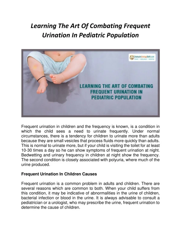 Learning The Art Of Combating Frequent Urination In Pediatric Population