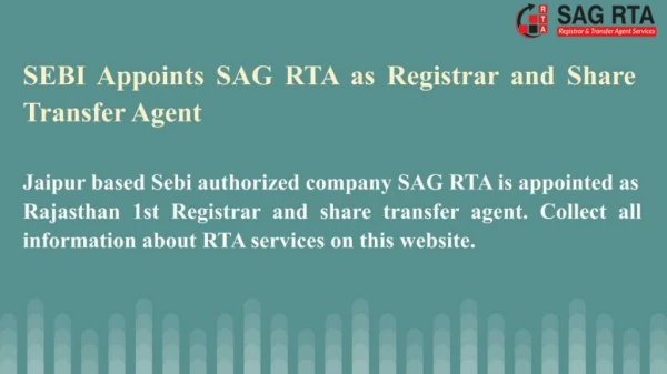 SAG RTA Appointed By SEBI as a Registrar and Transfer Agent