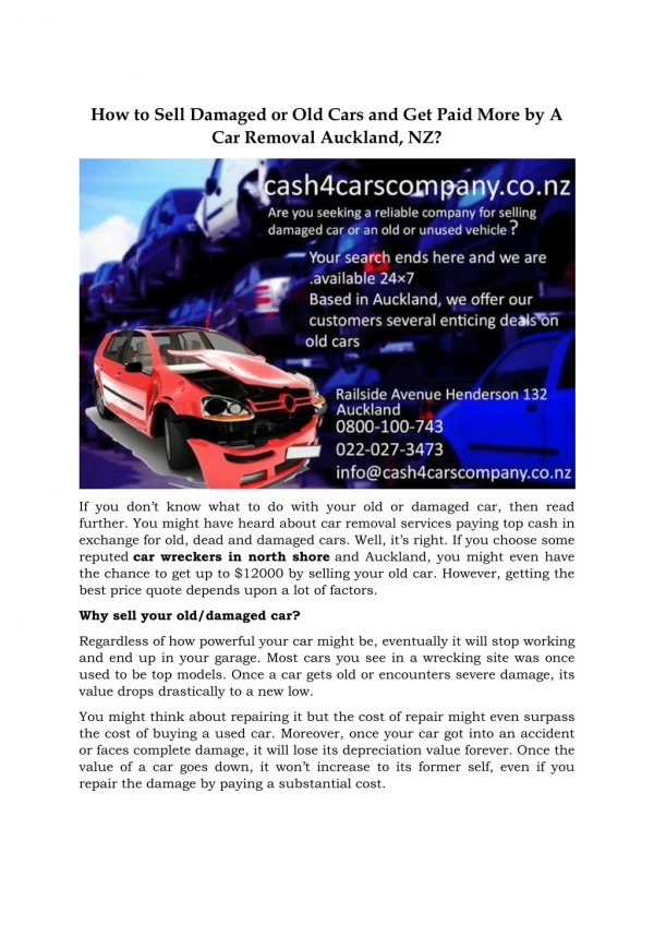 How to sell damaged or old cars and get paid more by a car removal auckland, nz