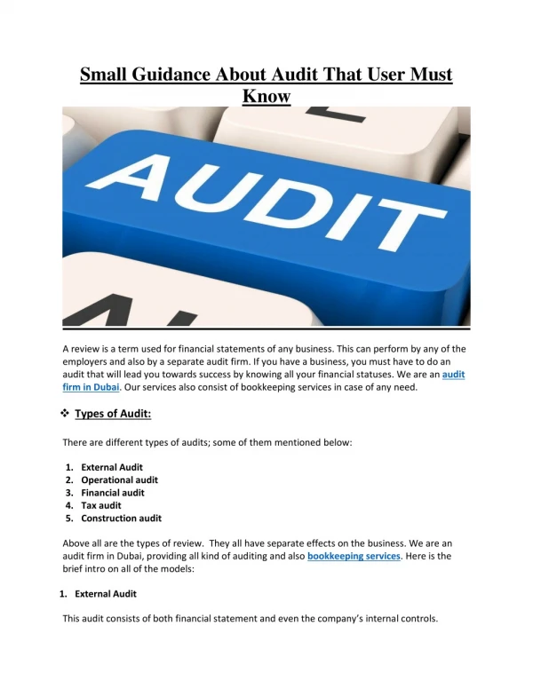 Small Guidance About Audit That User Must Know