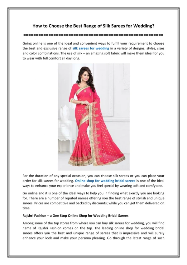 How to Choose the Best Range of Silk Sarees for Wedding?