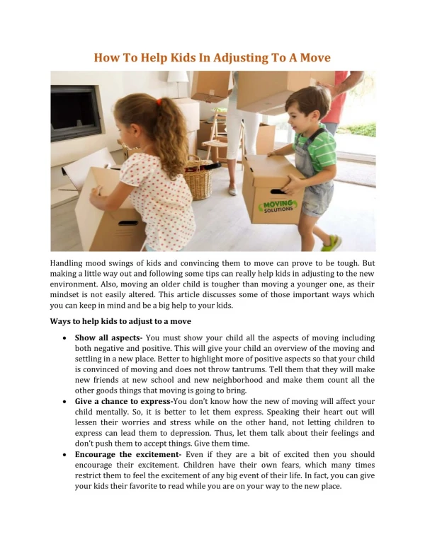 How To Help Kids In Adjusting To A Move