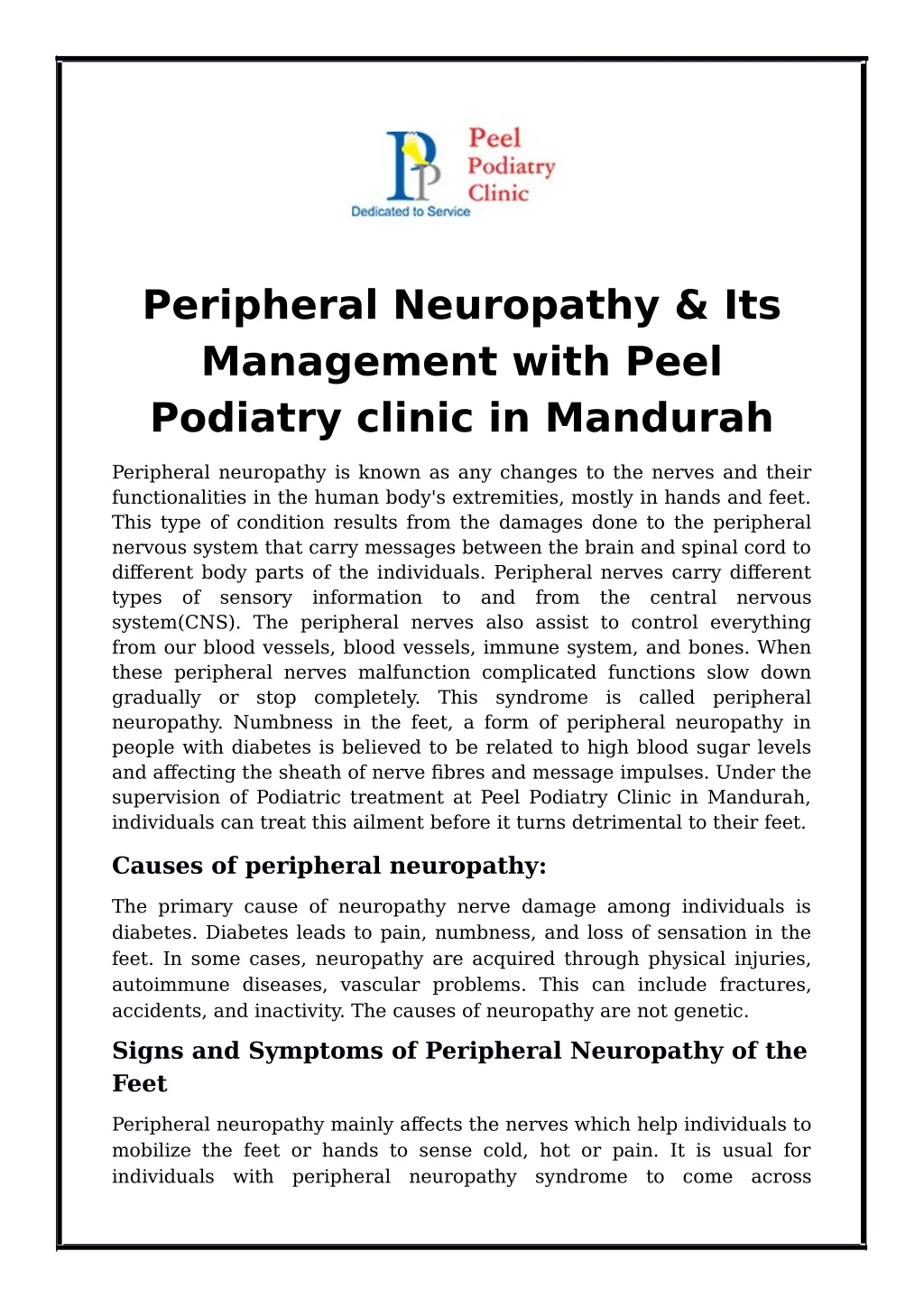 peripheral neuropathy its management with peel