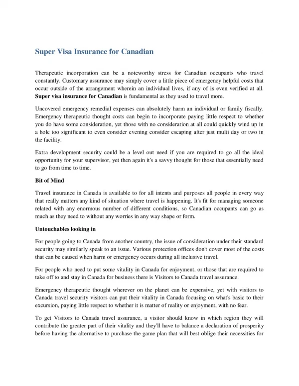 Super Visa Insurance For Canadian