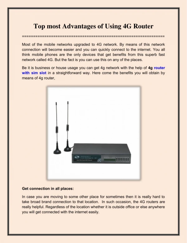 Top Most Advantages of Using 4G Router