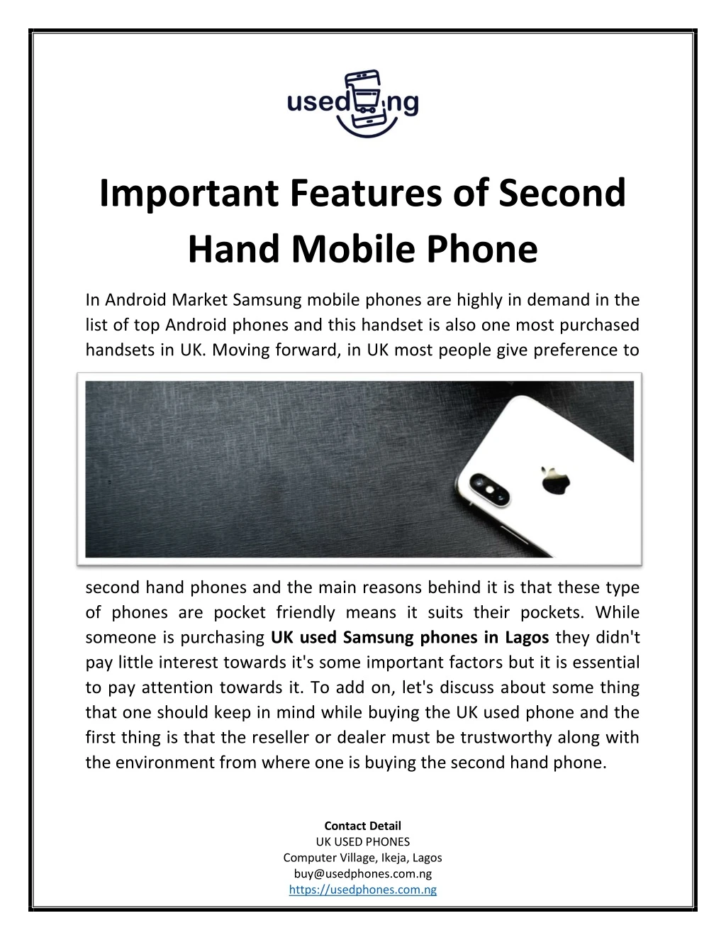 important features of second hand mobile phone
