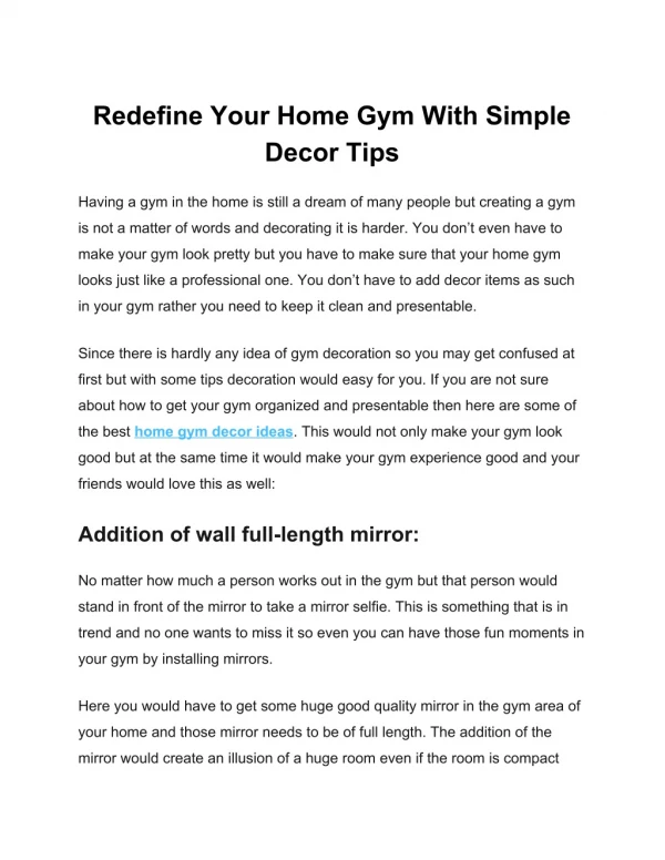 Redefine Your Home Gym With Simple Decor Tips