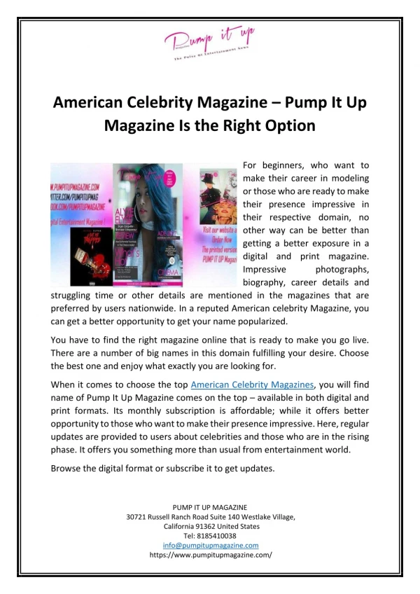 American Celebrity Magazine – Pump It Up Magazine Is the Right Option