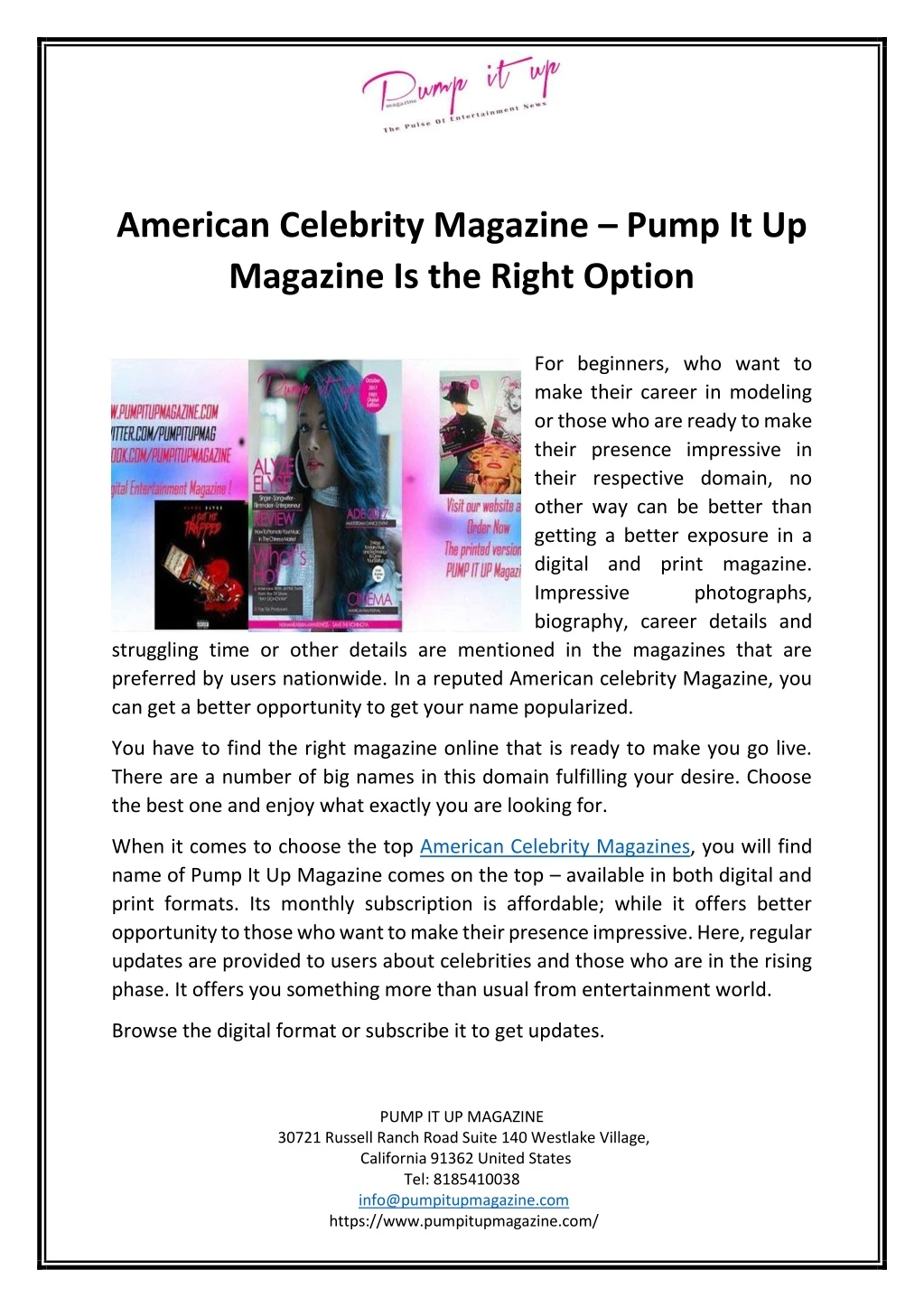 american celebrity magazine pump it up magazine