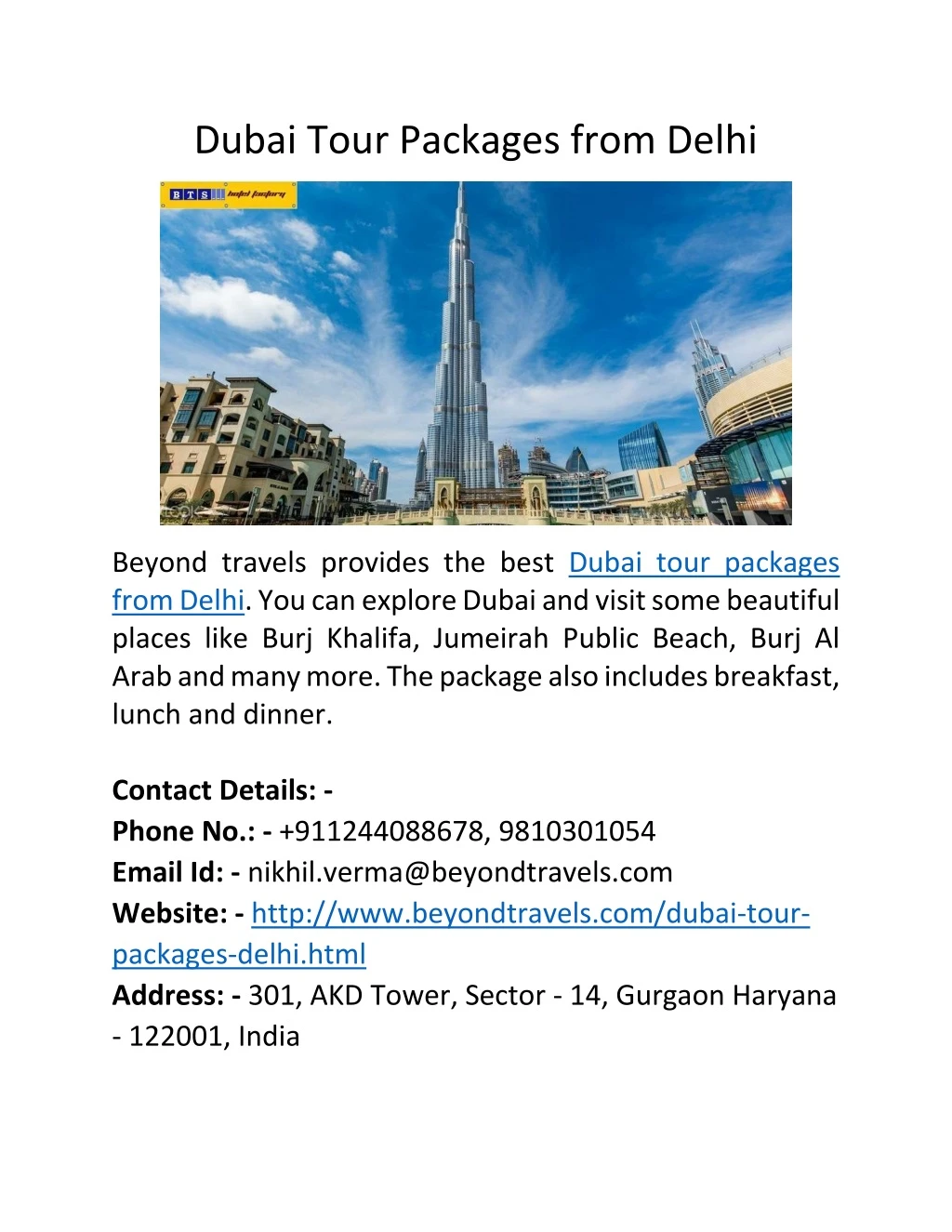 dubai tour packages from delhi