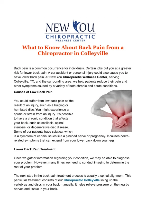What to Know About Back Pain from a Chiropractor in Colleyville