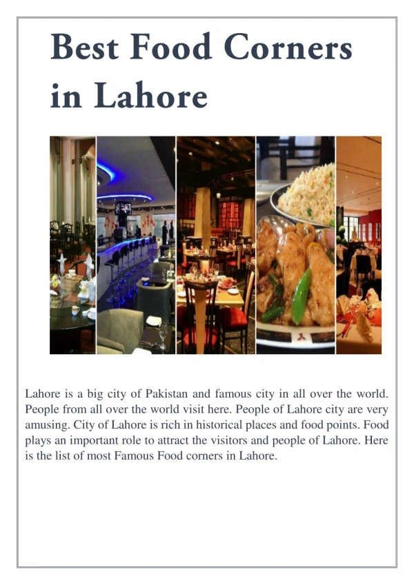 Best Food Corners in Lahore