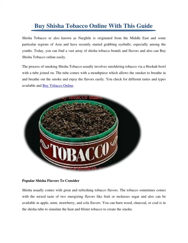 Buy Shisha Tobacco Online With This Guide