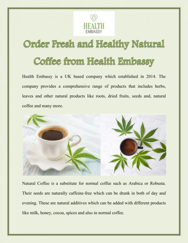 Order Fresh and Healthy Natural Coffee from Health Embassy