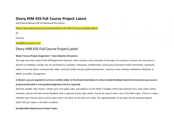 Devry HIM 435 Full Course Project Latest