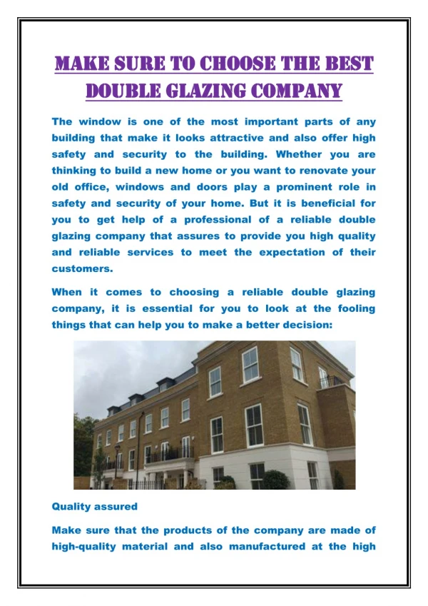 Make sure to choose the best double glazing company