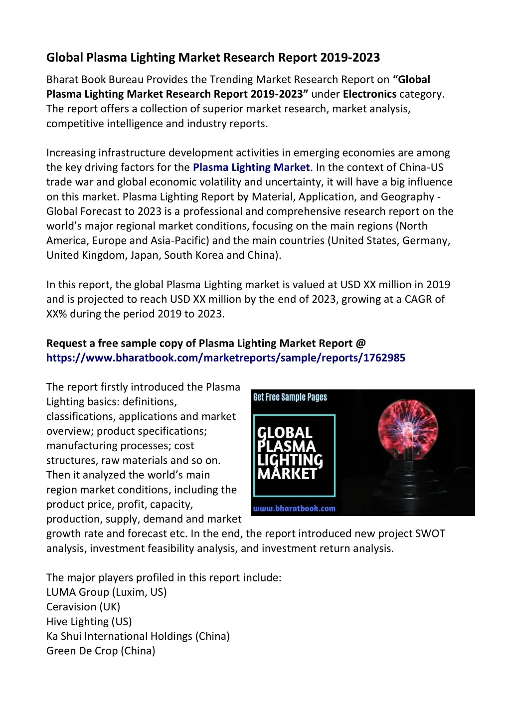 global plasma lighting market research report