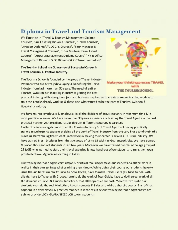 diploma in travel and tourism management