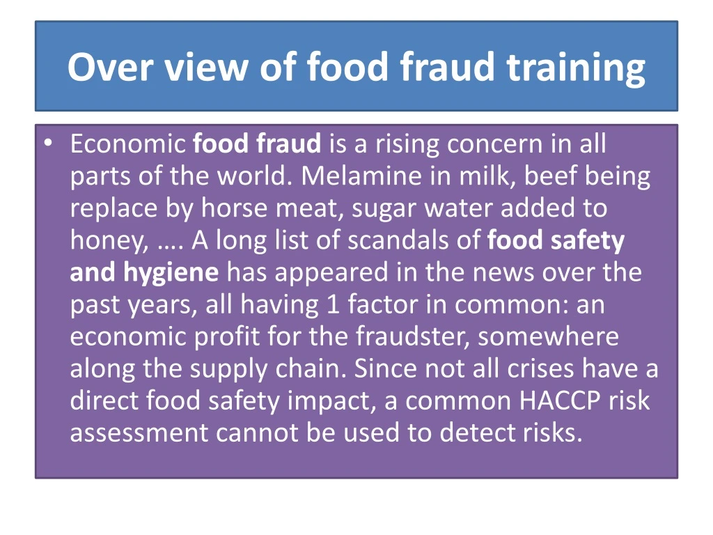 over view of food fraud training