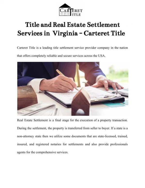 Title and Real Estate Settlement Services in Virginia - Carteret Title