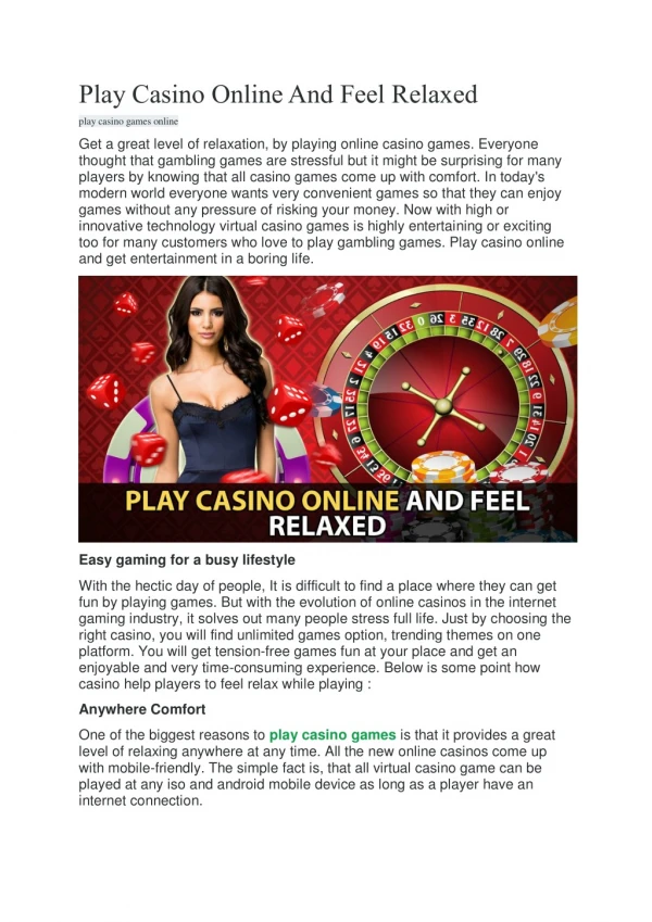 Play Casino Online and Feel Relaxed