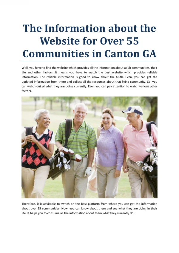 The Information about the Website for Over 55 Communities in Canton GA