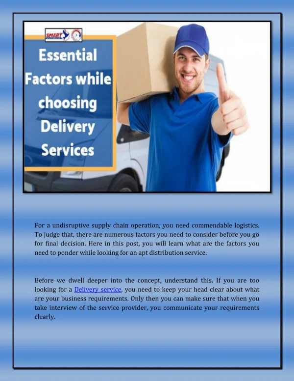 Essential Factors while choosing Delivery Services