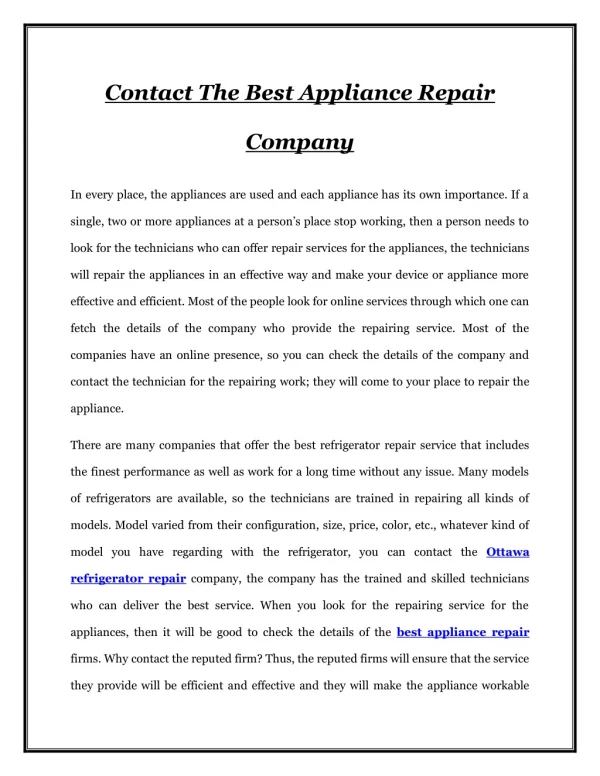Contact The Best Appliance Repair Company