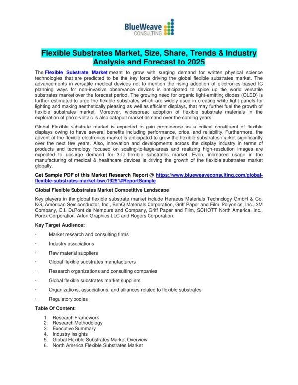 Flexible Substrate Market Analysis, Application, Comprehensive Insights and Forecast to 2018-2025